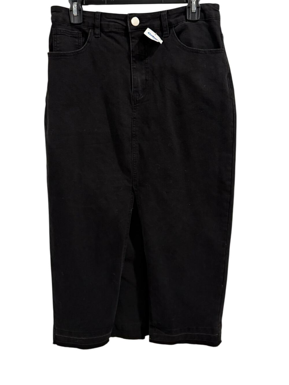 NWT Vine & Valley Black Stretch Denim Front Slit L Jean Midi Skirt 90s Vibes